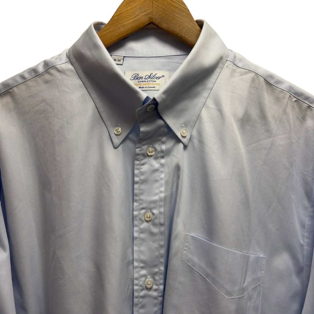 Ben Silver Charleston Fine Shirtings Men's Sz 18/36 Light Blue Dress Shirt Italy